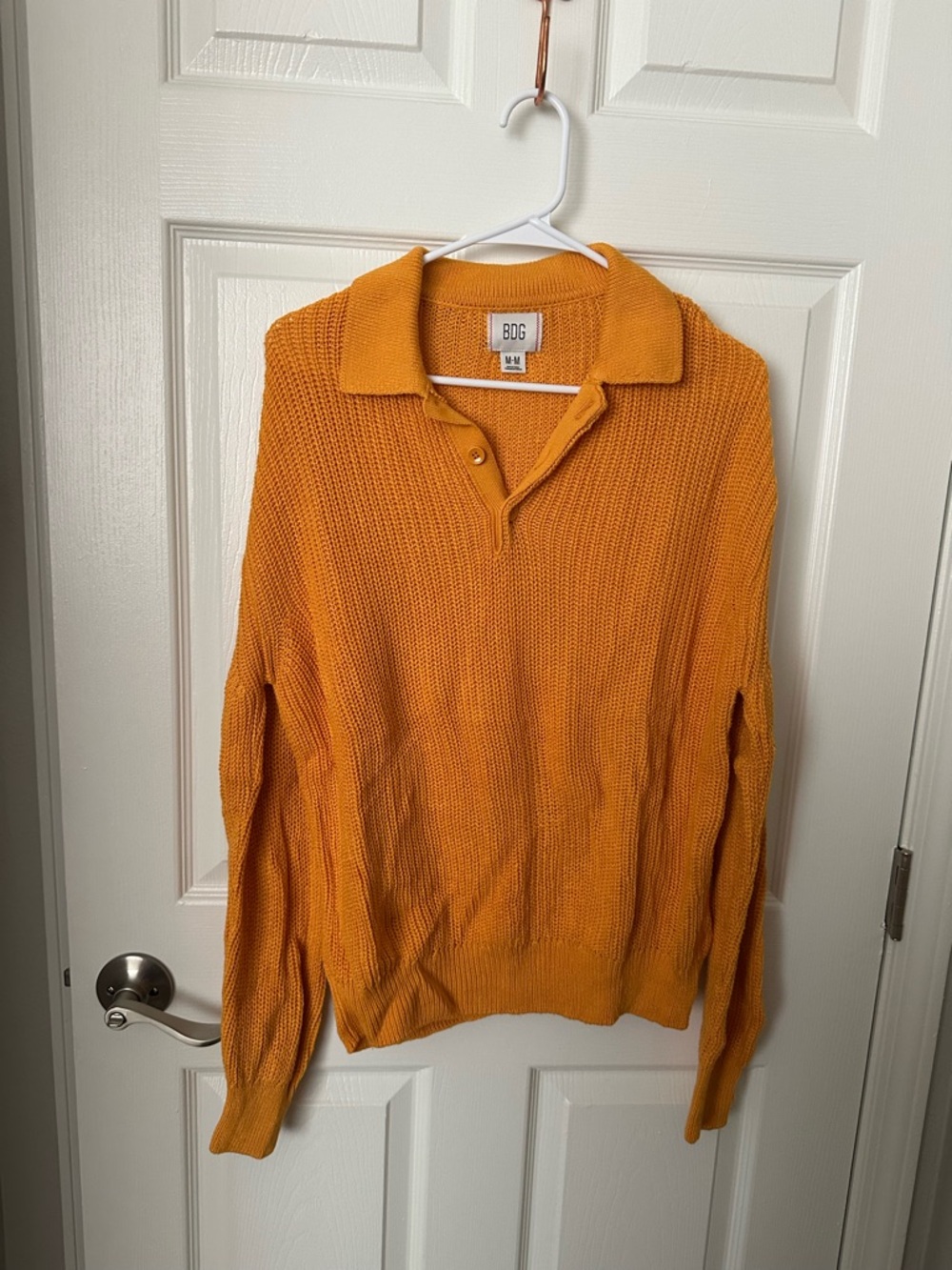BDG Men's Golden Orange Knit Polo Sweater